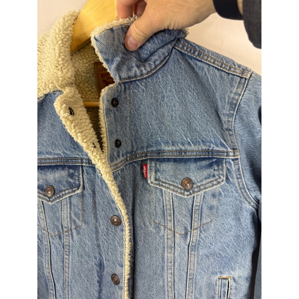Levis Sherpa Trucker Jacket Women S Denim Faux Shearling Lined Blue Small - Picture 3 of 14